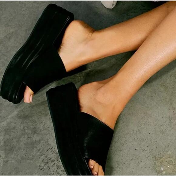 Free People Harbor Flatform Sandals Black EU 38 / 8 US - Picture 2 of 9